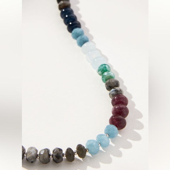 Anthropologie Rainbow Stone Necklace “Dark Gray” Gift Ready Jade Malachite NWT - Picture 4 of 11